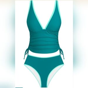 Teal Tankini Set Tummy Control High Waisted XL